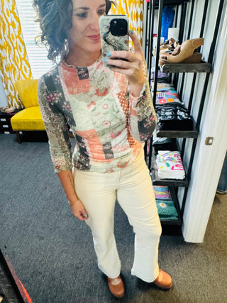 Boho Patchwork Mesh Top