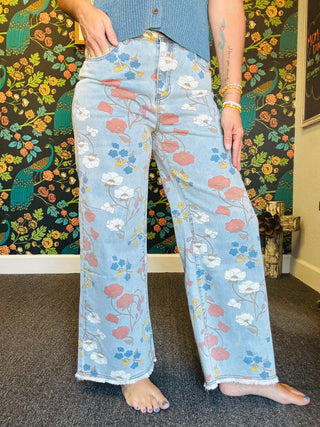 Floral Denim Pants