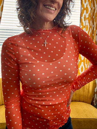 Orange Darling Dot Mesh Top