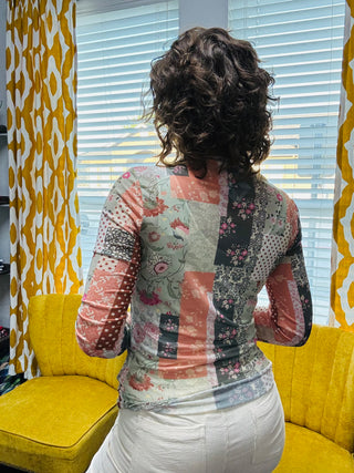 Boho Patchwork Mesh Top