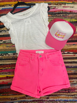 Neon Pink High Rise Shorts