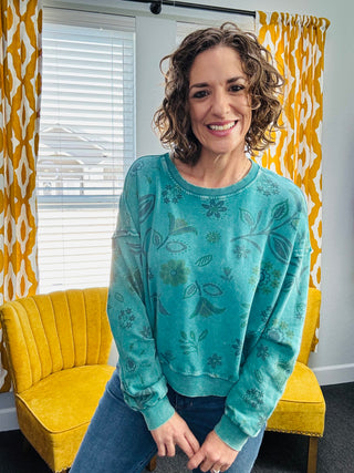 Teal Wildflower Pullover