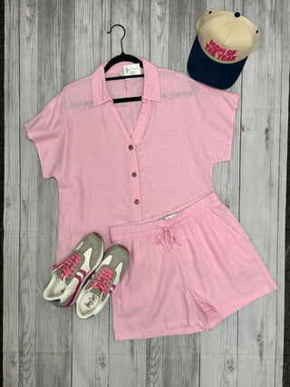 Soft Pink Linen Shorts