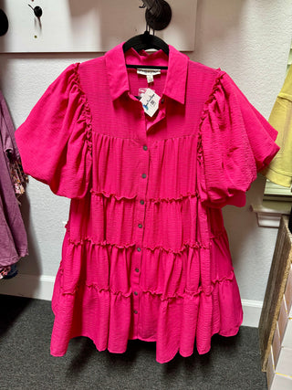 Fuchsia Puff Sleeve Dress