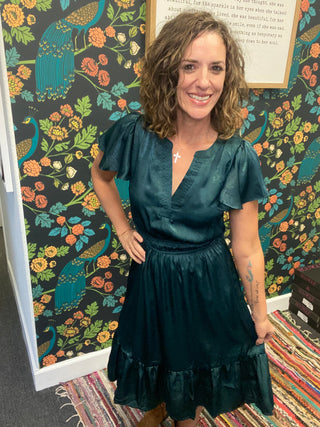 Teal Crushed Satin Dress