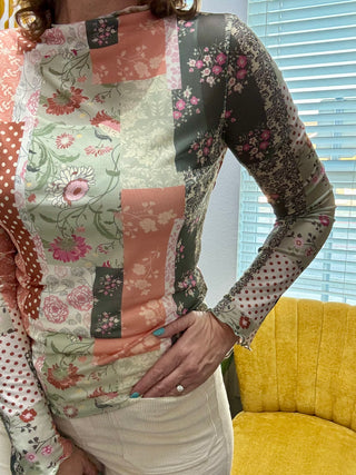 Boho Patchwork Mesh Top