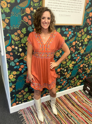 Rust Embroidered Savanna Jane Dress