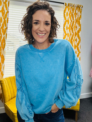 Turquoise Tied With Love Pullover