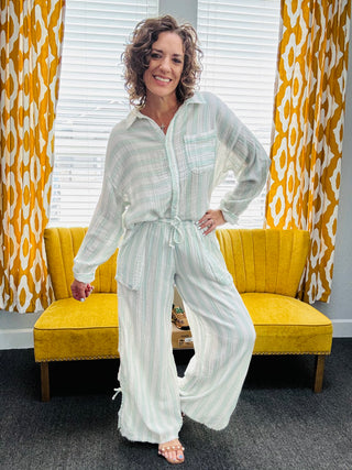 Mint Coastal Striped Pants