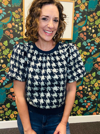 Minted Navy Houndstooth Top