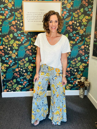 Slate Floral Flowy Pants