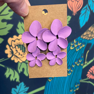 Double Purple Flower Earrings