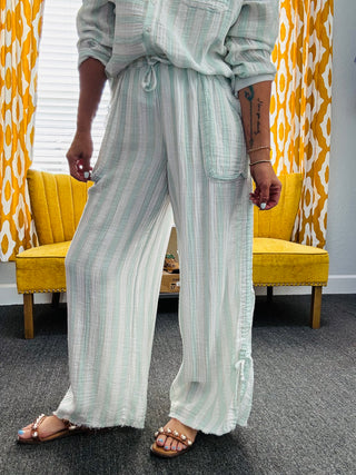 Mint Coastal Striped Pants