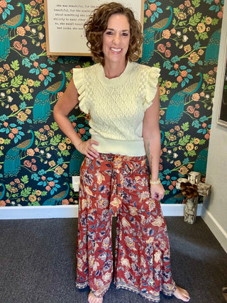 Brown Floral Pants