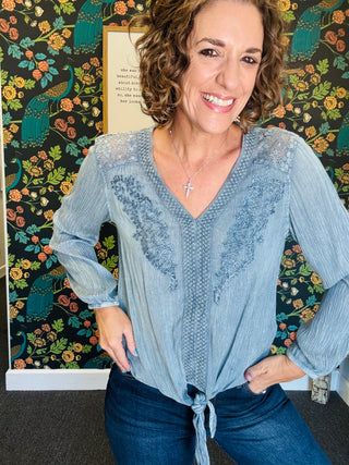 Indigo Embroidered Top