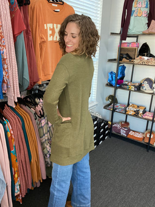Olive Long Cardigan