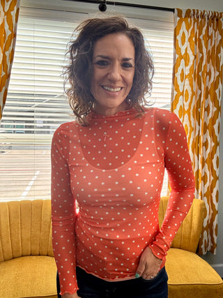 Orange Darling Dot Mesh Top