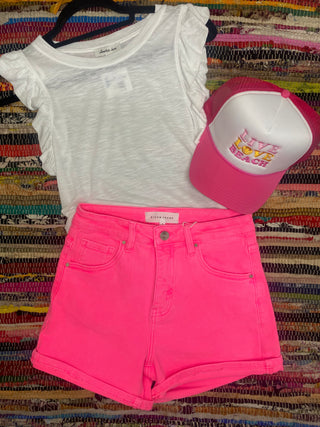 Neon Pink High Rise Shorts