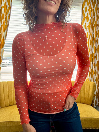 Orange Darling Dot Mesh Top