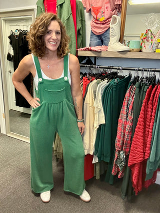 Kelly Green Boho Overalls