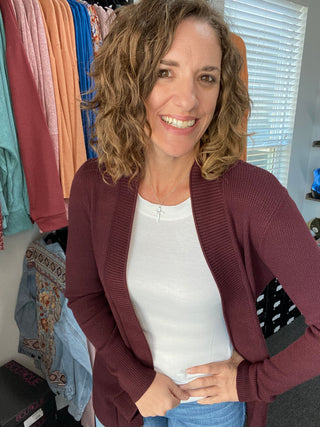 Deep Burgundy Waffle Textured Cardigan