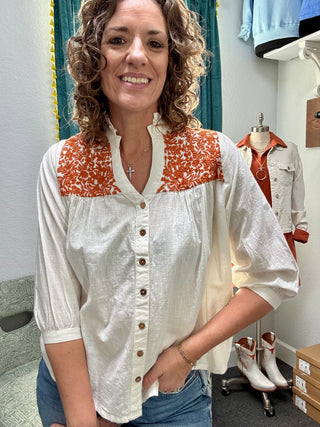 White/Burnt Orange Jane Top