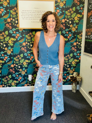 Floral Denim Pants