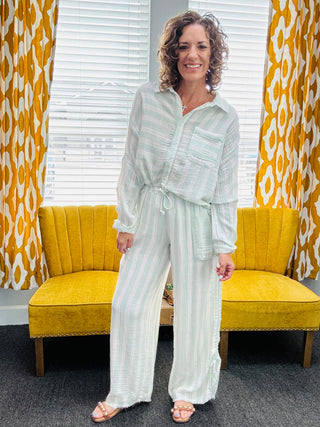 Mint Coastal Striped Pants