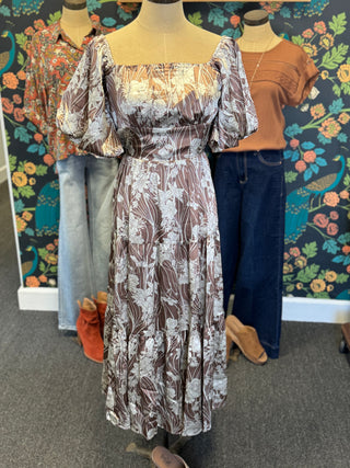 Mocha Floral Midi Dress