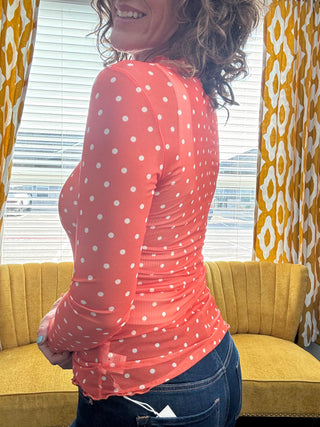 Orange Darling Dot Mesh Top