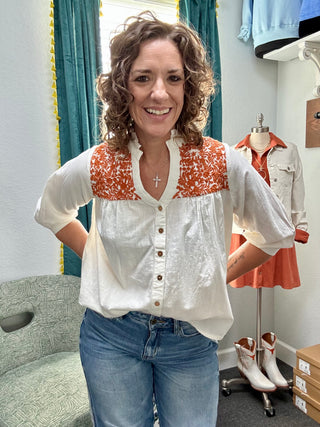 White/Burnt Orange Jane Top