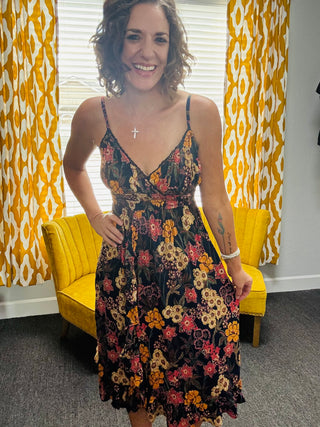 Navy Fall Floral Midi Dress