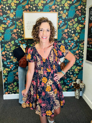 Fall Floral Smocked Dress