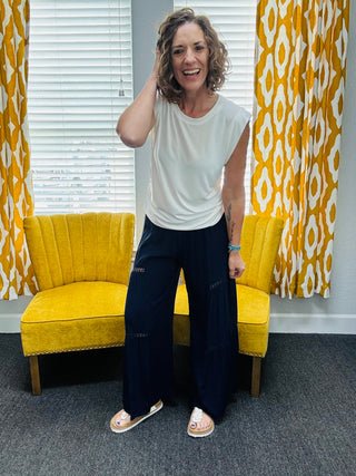Navy Wide Leg Pants