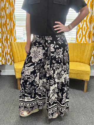 Black Floral Wide Leg Pants