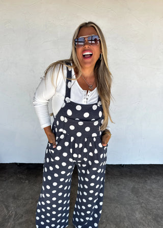 Navy Polka Dot Overalls