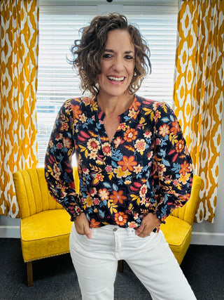 Blue Leaf Floral Top