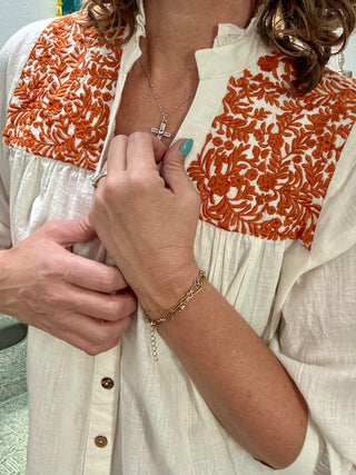 White/Burnt Orange Jane Top