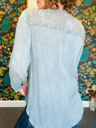 Indigo Embroidered Top