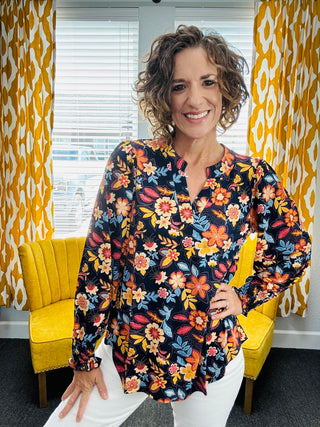 Blue Leaf Floral Top