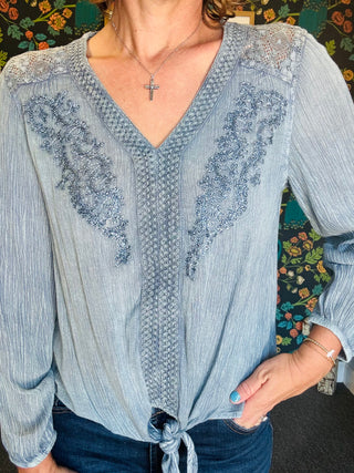 Indigo Embroidered Top