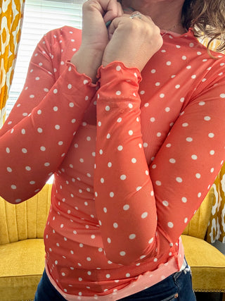 Orange Darling Dot Mesh Top