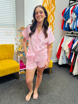 Soft Pink Linen Shorts