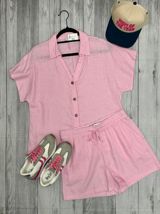 Soft Pink Linen Shorts