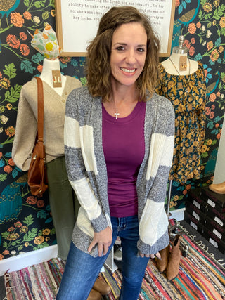 Two Tone Grey Striped Cardigan