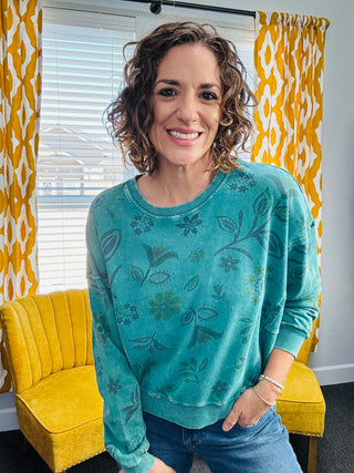 Teal Wildflower Pullover
