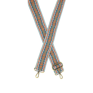 Turquoise + Rust Embroidered Guitar Strap