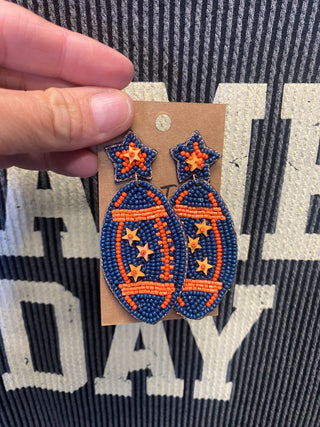 Navy + Orange Star Football Earrings