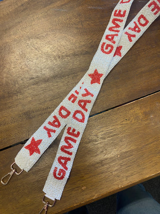 Red Game Day Beaded Guitar Strap
