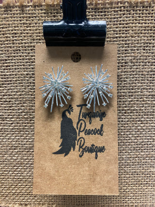 Silver Rhinestone Burst Earrings
